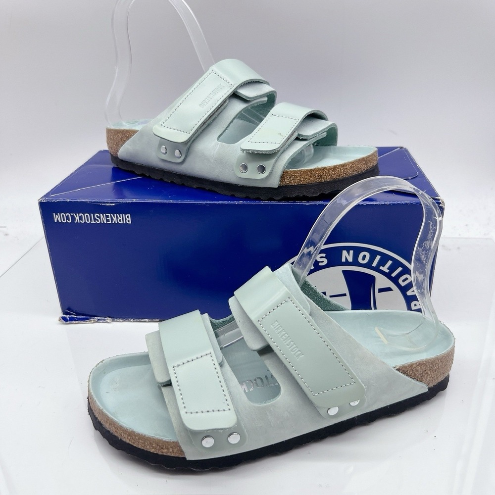 Birkenstock Uji Sandals Leather Suede Surf Green EU 38 Womens US 7- 7.5